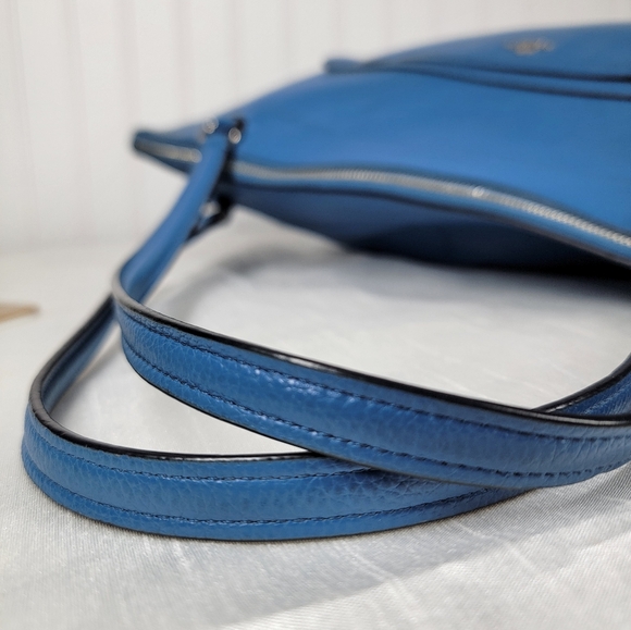 COACH Tyler Pebble Leather Tote-RARE Lapis Blue & Silver With Matching Wallet - Picture 9 of 16